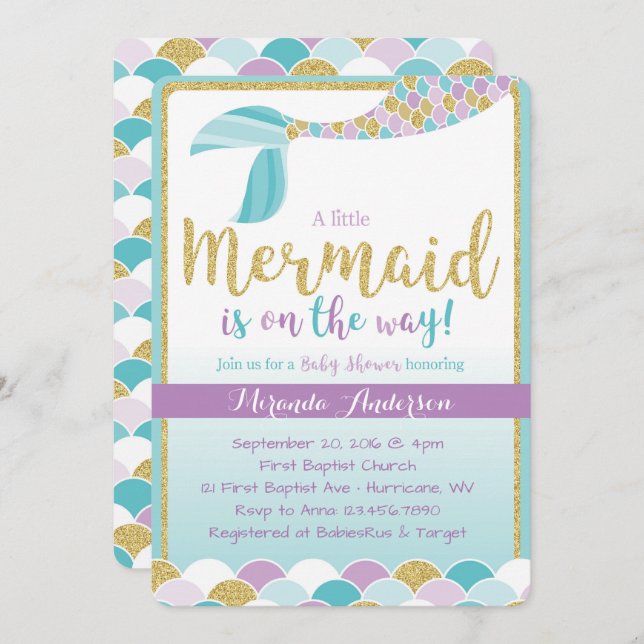 Mermaid Baby Shower Invitation (Front/Back)