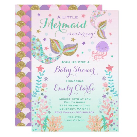 Mermaid Baby Shower Invitation Pink Gold Shower