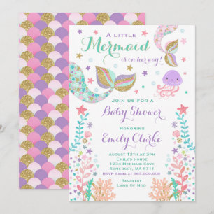 Mermaid Baby Shower Invitation Pink Gold Shower