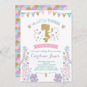 Mermaid Baby Shower Invitation Pink Teal Purple