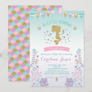 Mermaid Baby Shower Invitation Pink Teal Purple