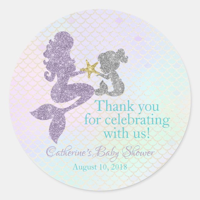 Mermaid Baby shower merci stickers parti (Devant)