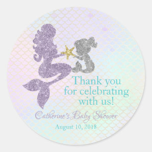 Mermaid Baby shower merci stickers parti