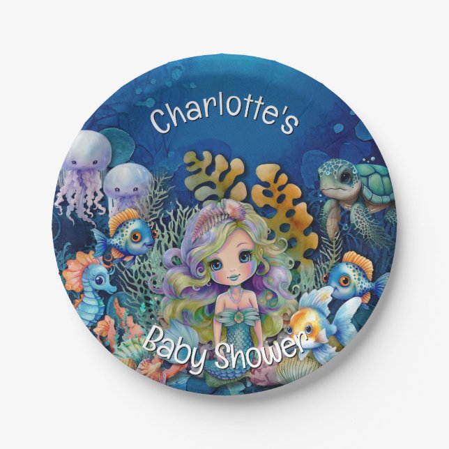 Mermaid Baby Shower Paper Plate (Front)