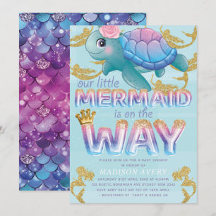 Mermaid Baby Shower Pink Blue Glitter Invitation