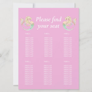 Mermaid Baby Shower. Pink Table chart Invitation