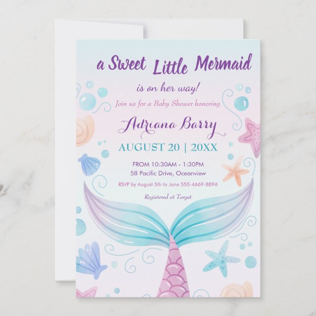 Mermaid Baby Shower Starfish Shell Under the Sea B Invitation (Front)