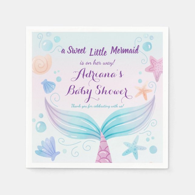 Mermaid Baby Shower Starfish Shell Under the Sea B Napkin (Front)