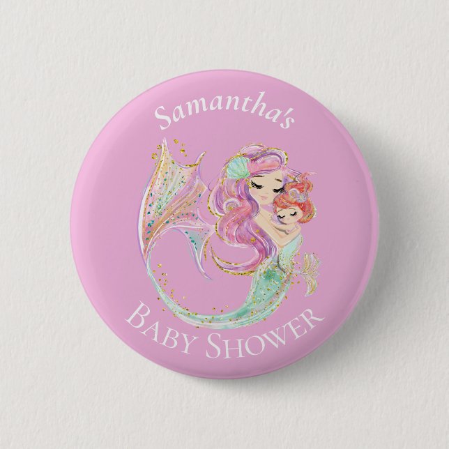 Mermaid Baby Shower Sweet Little Mermaid  2 Inch Round Button (Front)