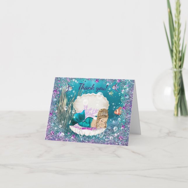Mermaid Baby Shower Thank You Cards (Front)