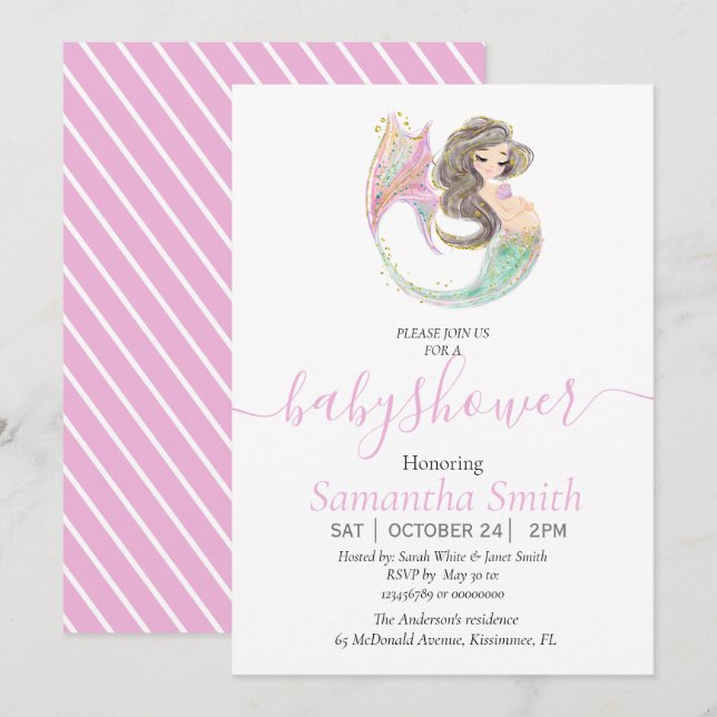 Mermaid baby shower under the sea announcement (Front/Back)