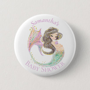 Mermaid Baby Shower. Under The Sea. Glitter Button