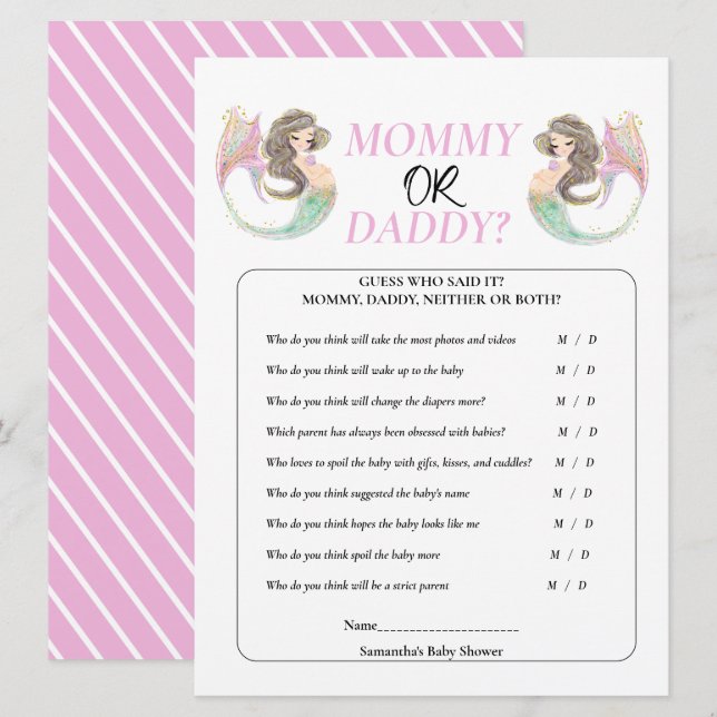 Mermaid baby shower under the sea invitation (Front/Back)