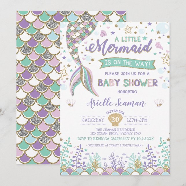 Mermaid Baby Shower Under the Sea Invite Beach (Front/Back)