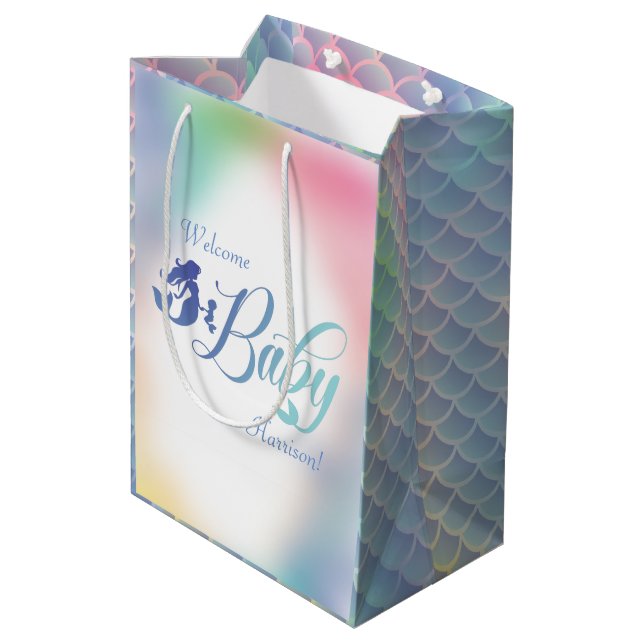 Mermaid Baby Shower Under the Sea Pastel Medium Gift Bag (Back Angled)