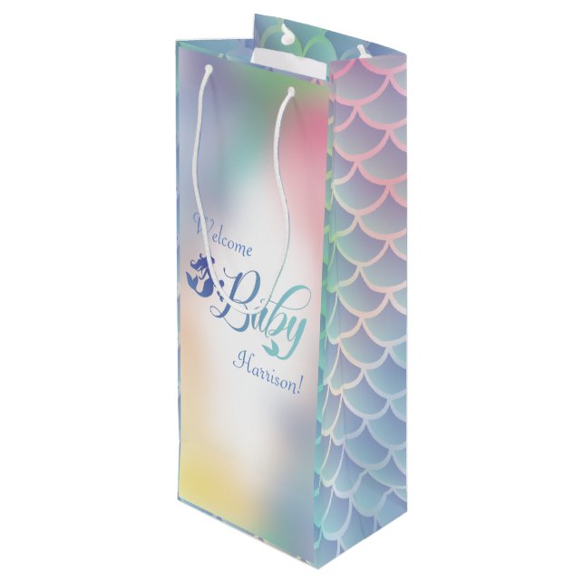 Mermaid Baby Shower Under the Sea Pastel Wine Gift Bag (Back Angled)
