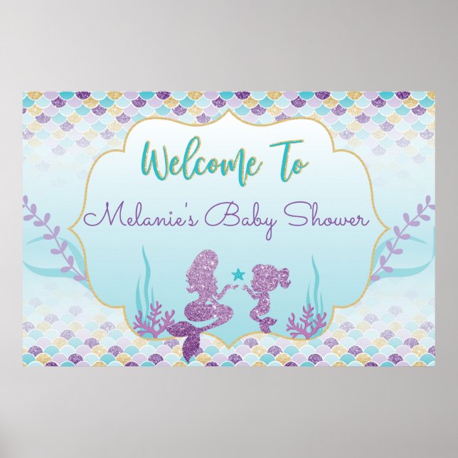 Mermaid Baby Shower Welcome Backdrop Poster (Front)