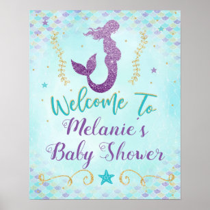 Mermaid Baby Shower Welcome Sign Poster Backdrop