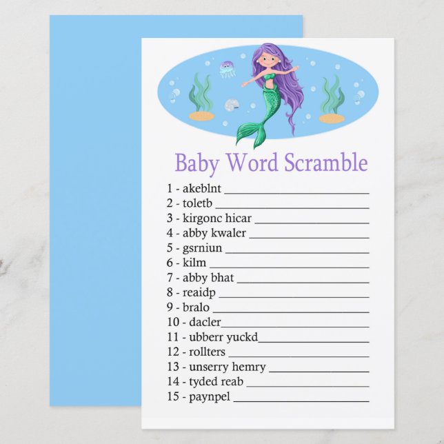 Mermaid Baby word scramble game (Front/Back)