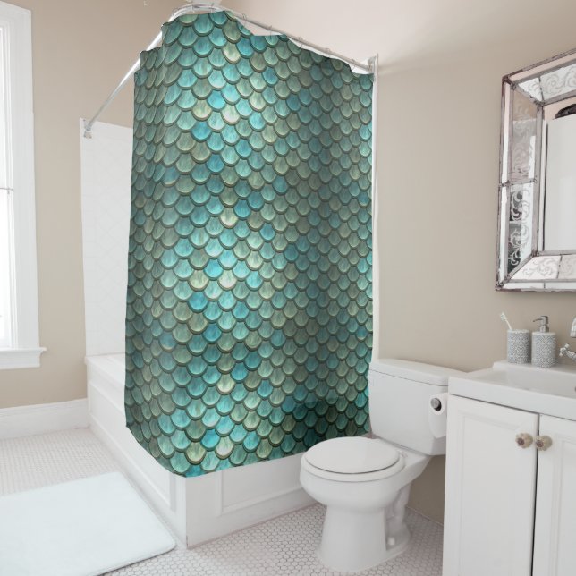Mermaid Balances Aqua rideau de douche Turquoise (En situation)