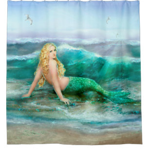 Mermaid Basking on Shore of Aqua Blue Sea