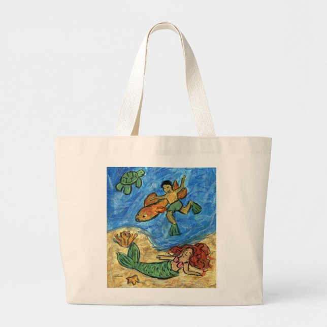 Mermaid Beach Art Custom Tote Bags (Front)
