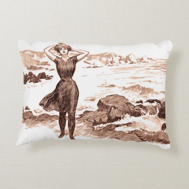 Mermaid Beach Gibson Girl Victorian Antique Accent Pillow (Back)