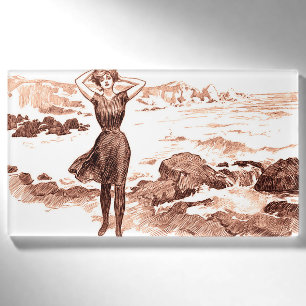 Mermaid Beach Gibson Girl Victorian Antique Name Tag