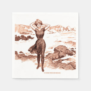 Mermaid Beach Gibson Girl Victorian Antique Napkin