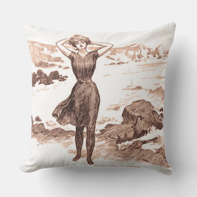 Mermaid Beach Gibson Girl Victorian Antique Outdoor Pillow (Front)