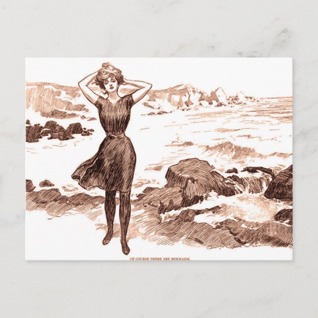 Mermaid Beach Gibson Girl Victorian Antique Postcard (Front)