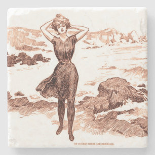 Mermaid Beach Gibson Girl Victorian Antique Stone Coaster