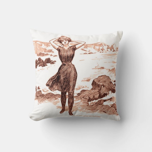 Mermaid Beach Gibson Girl Victorian Antique Throw Pillow (Front)