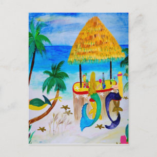 Mermaid Beach Tiki Bar Art Postcard