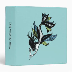 Mermaid Beautiful Goth Blue Green Ink Drawing Binder