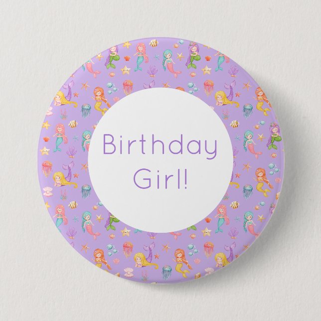 Mermaid Birthday 3 Inch Round Button (Front)