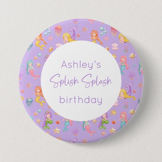 Mermaid Birthday 3 Inch Round Button (Front)