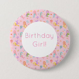 Mermaid Birthday 3 Inch Round Button