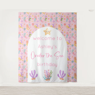 Mermaid Birthday Backdrop Tapestry