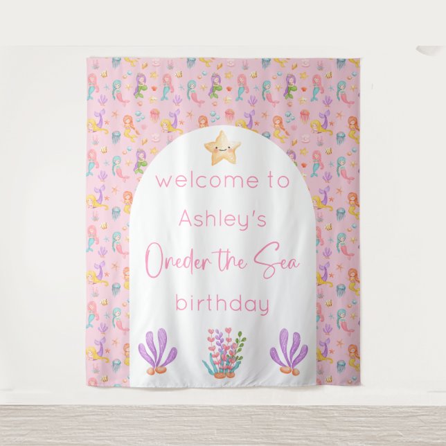 Mermaid Birthday Backdrop Tapestry (Front)