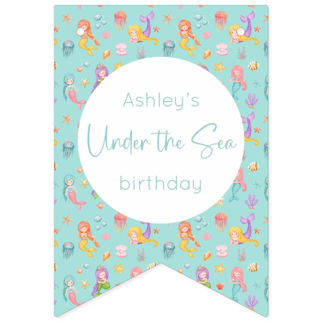Mermaid Birthday Bunting Flags (First Flag)