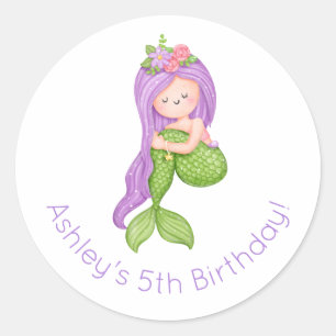 Mermaid Birthday Classic Round Sticker