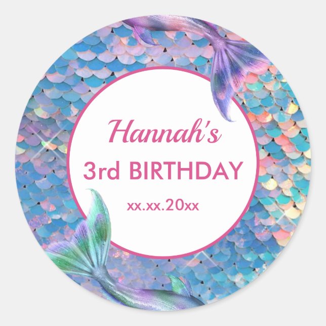 mermaid Birthday Classic Round Sticker (Front)