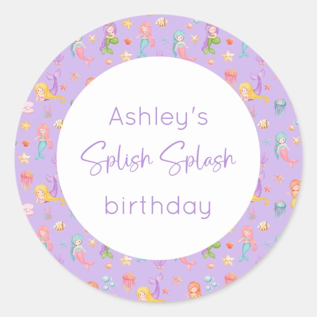 Mermaid Birthday Classic Round Sticker (Front)