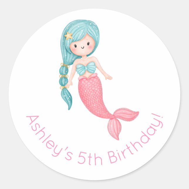 Mermaid Birthday Classic Round Sticker (Front)