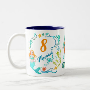 Mermaid Birthday Girl. Personalize Any Age + Name Two-Tone Coffee Mug