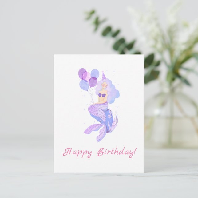Mermaid Birthday Greeting Postcard (Standing Front)