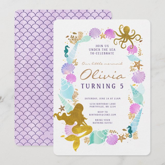 Mermaid Birthday Invitation (Front/Back)