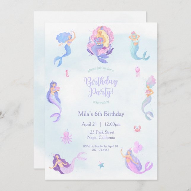 Mermaid Birthday Invitation (Front/Back)