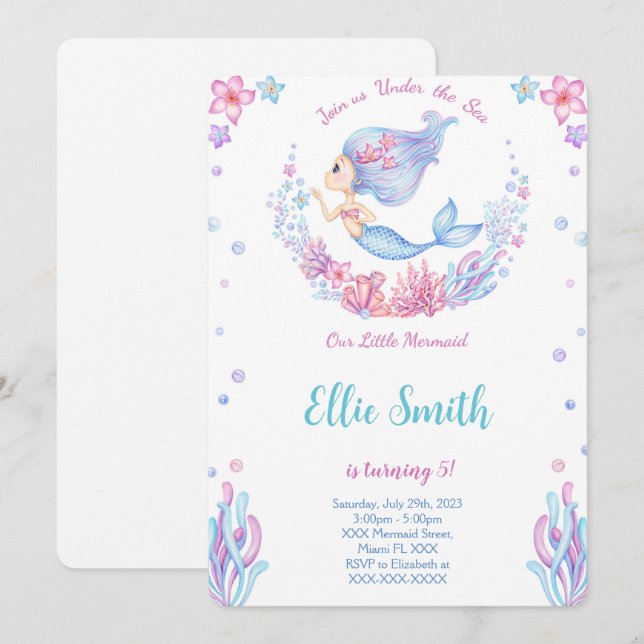 Mermaid Birthday Invitation (Front/Back)